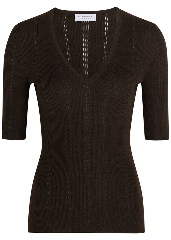Photo: Gabriela Hearst Amari Pointelle Wool top Dark Brown