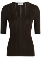 Gabriela Hearst Amari Pointelle Wool top Dark Brown