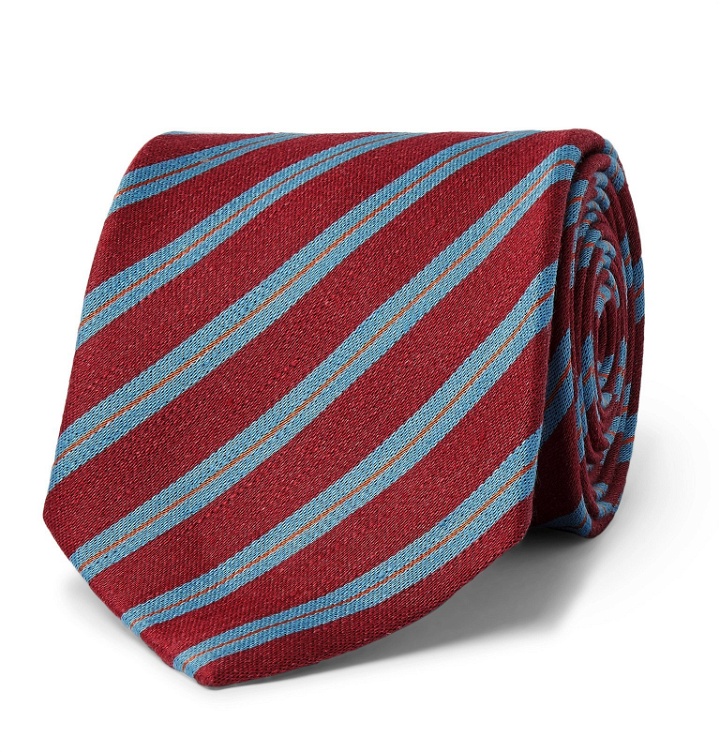 Photo: Charvet - 7cm Striped Silk and Linen-Blend Tie - Red