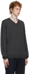 Dries Van Noten Grey Merino Wool V-Neck Sweater