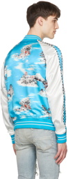 AMIRI Blue & White Silk Graphic Bomber Jacket