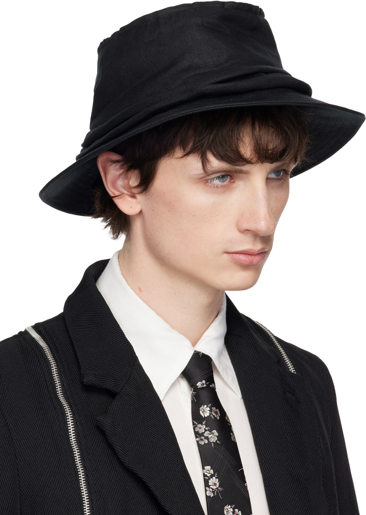 YOHJI YAMAMOTO Black Drape Bucket Hat