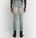 AMIRI - MX2 Skinny-Fit Leather-Panelled Distressed Stretch-Denim Jeans - Blue