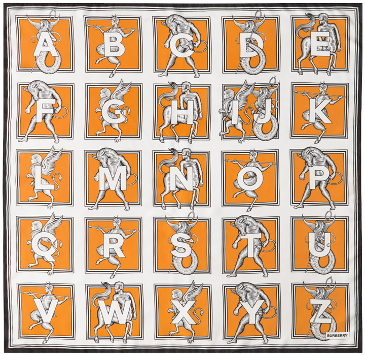Photo: Burberry Orange Mythical Alphabet Square Scarf