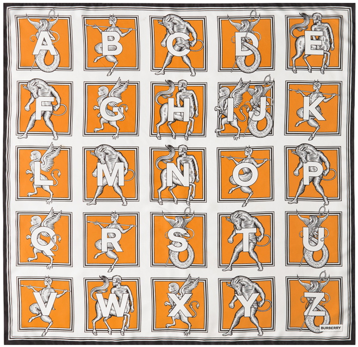 Photo: Burberry Orange Mythical Alphabet Square Scarf