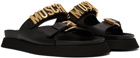 Moschino Black Logo Pin-Buckle Sandals