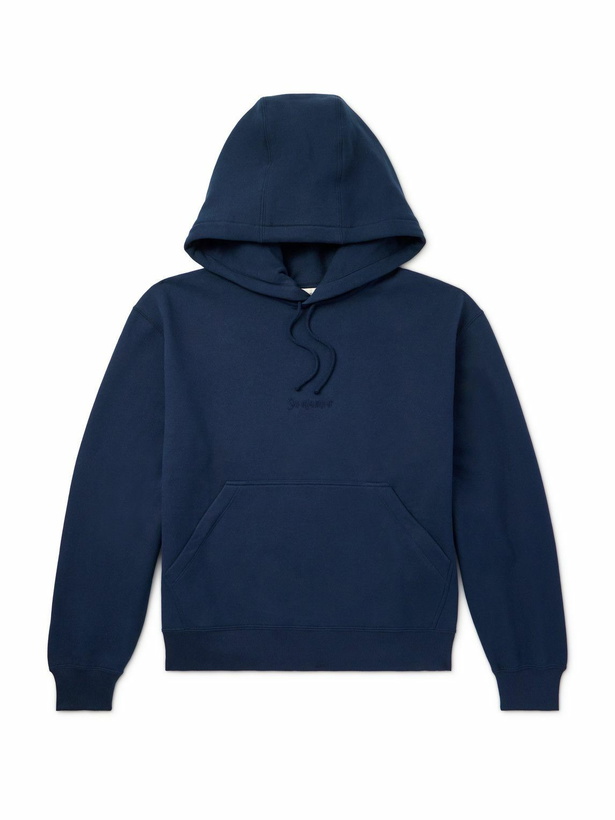Photo: SAINT LAURENT - Logo-Embroidered Cotton-Jersey Hoodie - Blue
