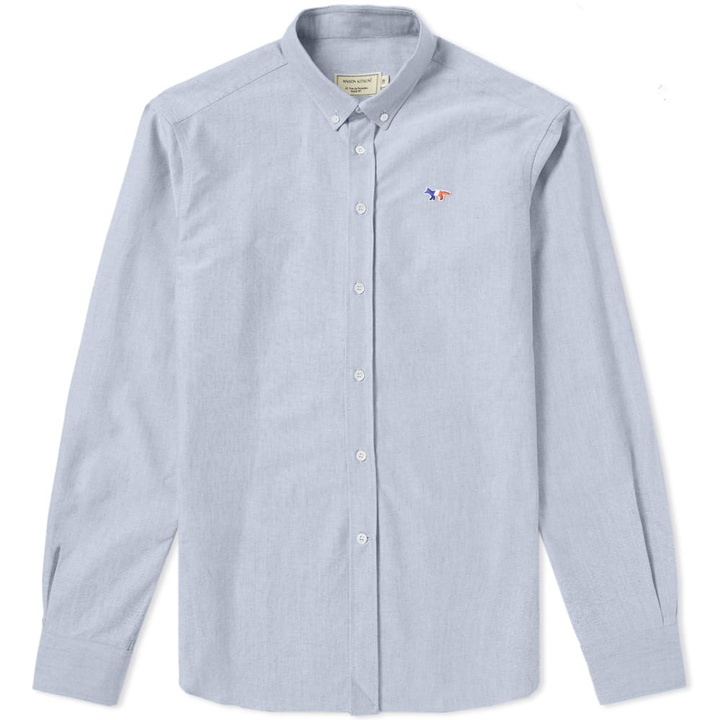 Photo: Maison Kitsun&eacute; Button Down Classic Tricolour Fox Oxford Shirt Blue