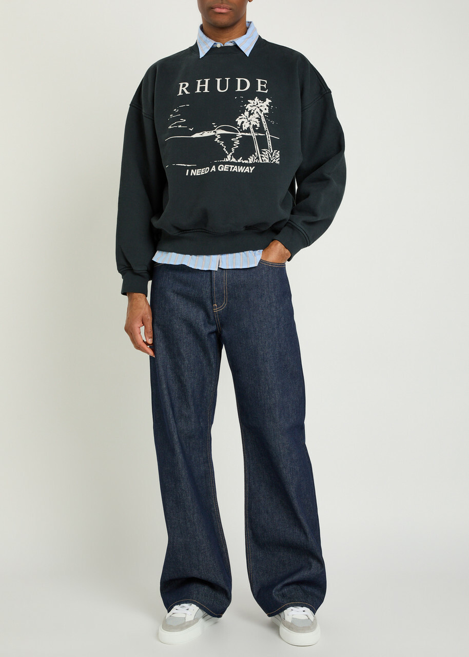 Rhude I Need A Getaway Printed Cotton Sweatshirt Black And White
