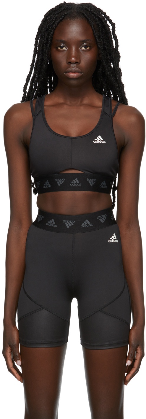 adidas Training Hyperglam mid-support sports bra in black