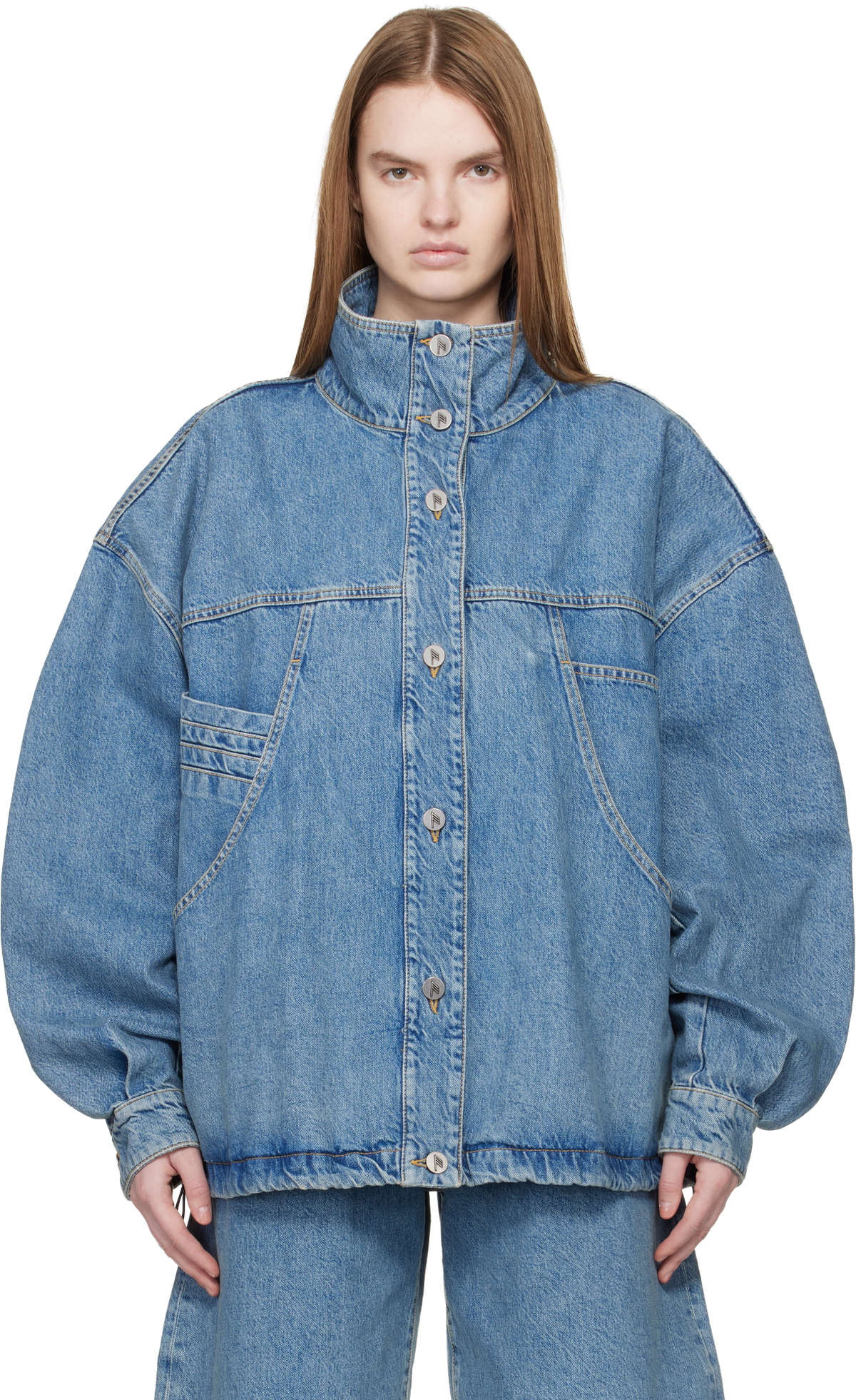 The Attico Blue Washed Denim Bomber Jacket