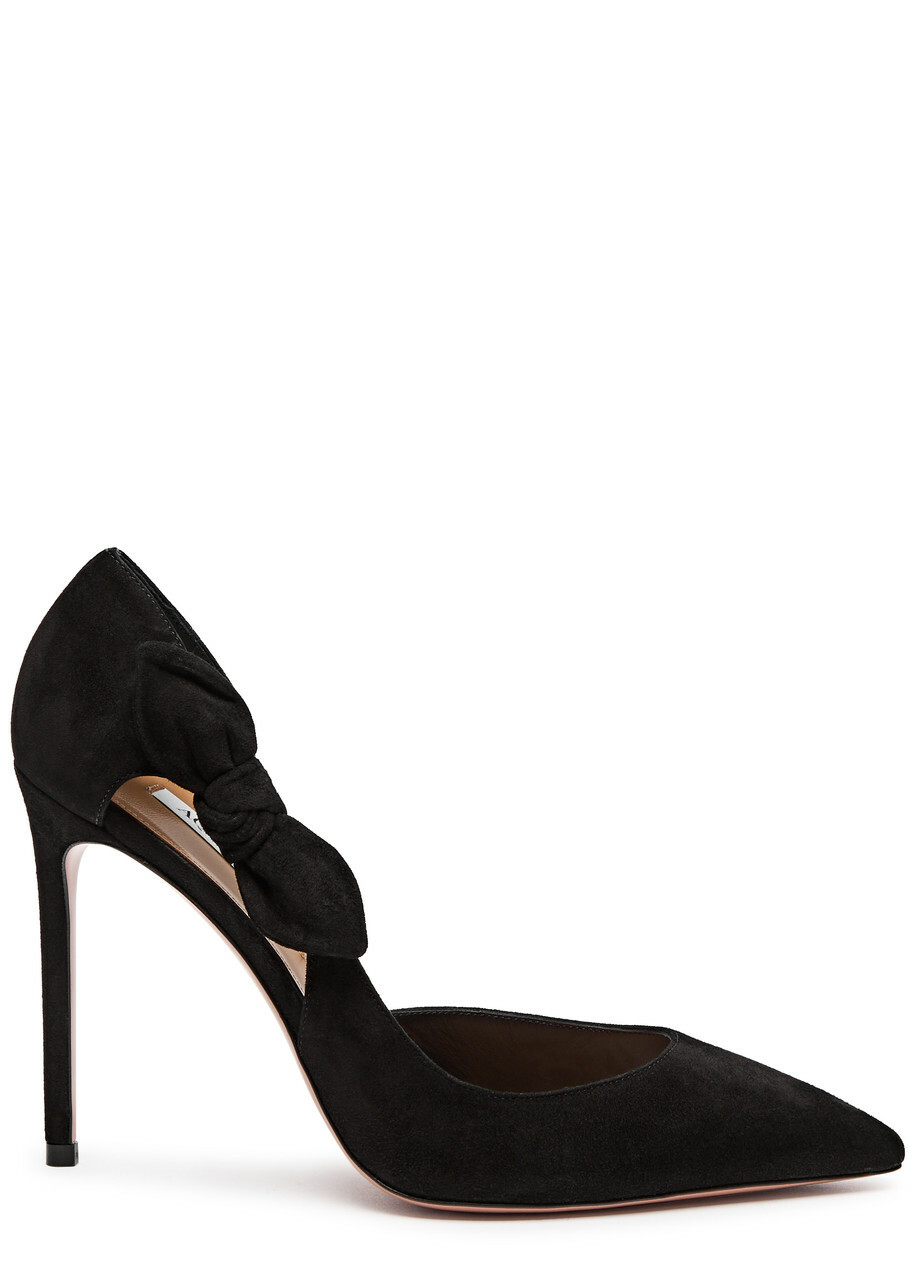Aquazzura Very Bow Tie 105 Suede Pumps Aquazzura Aquazzura Very Bow Tie 105 Suede Pumps Aquazzura