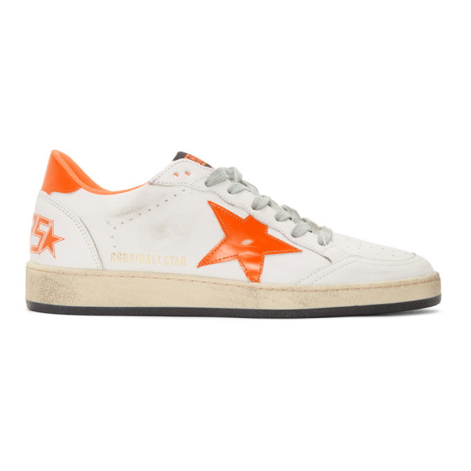 Photo: Golden Goose White and Orange Ball Star Sneakers