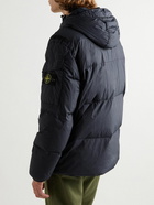 Stone Island - Logo-Appliquéd Crinkled-Shell Hooded Down Jacket - Blue