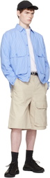 Reese Cooper Blue Cotton Chambray Cargo Button Down Shirt