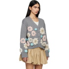 GANNI Gray Cotton Cashmere Flower Cardigan