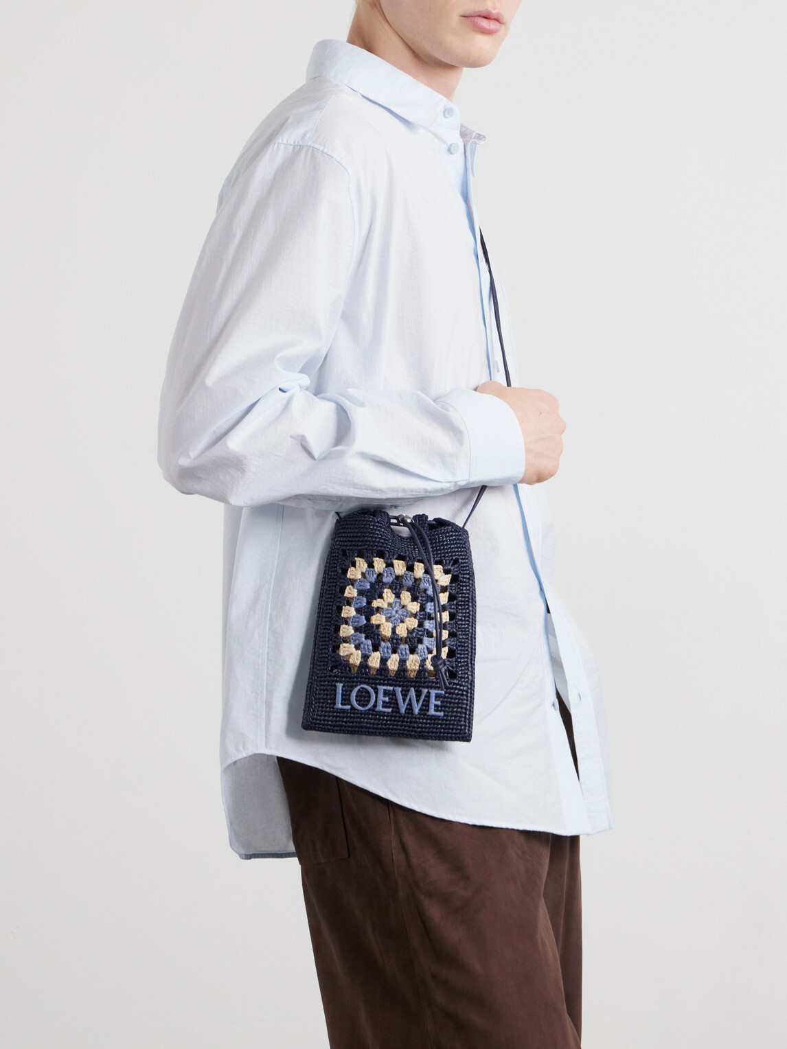 LOEWE - Paula's Ibiza Logo-Embroidered Leather-Trimmed Crocheted Raffia Bucket Bag
