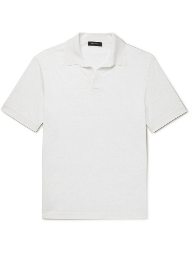 Photo: ERMENEGILDO ZEGNA - Cotton, Silk and Linen-Blend Polo Shirt - White - IT 48