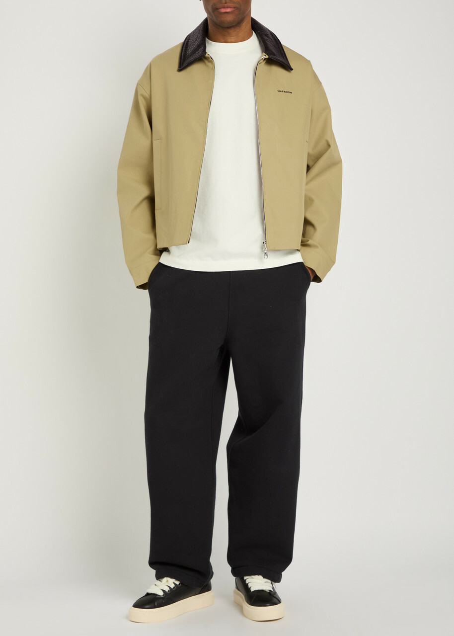 Cole Buxton Leather Collar Logo-embroidery Cotton Jacket Sand