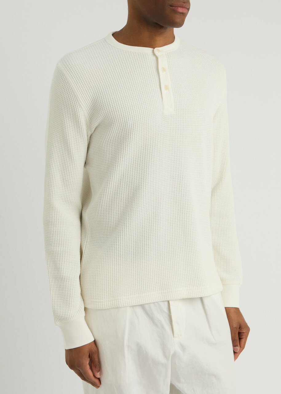 Wax London Halton Waffle Cotton Henley T-shirt Cream