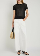 Vince Double-layered Fine-knit Cotton-blend T-shirt Black And White