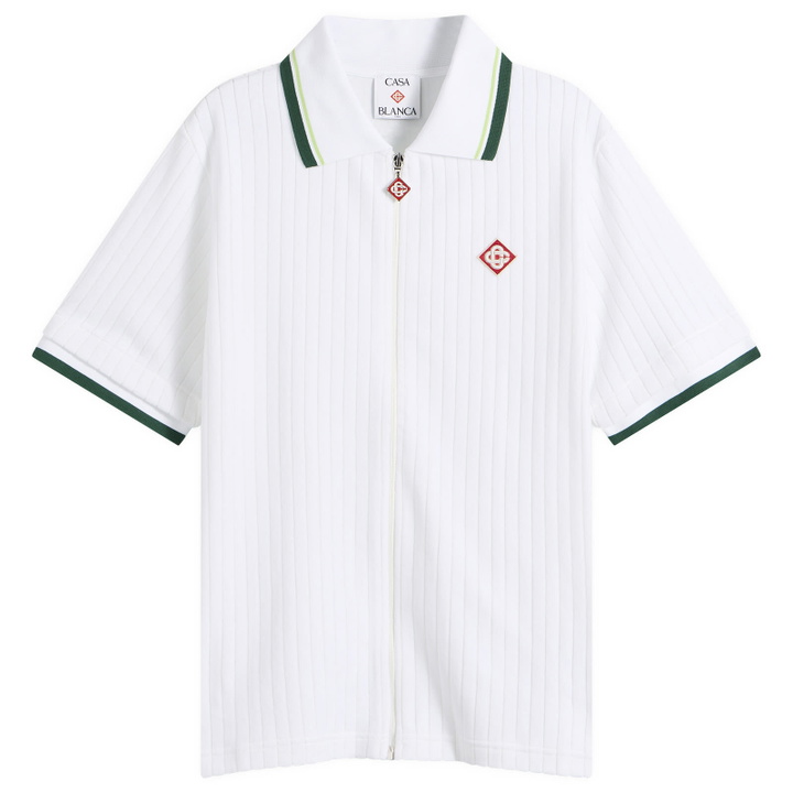 Photo: Casablanca Men's Velour Zip Up Shirt in White