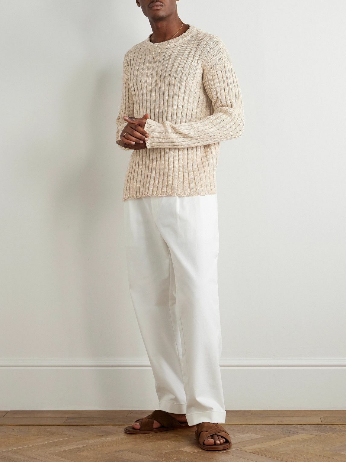 Federico Curradi - Ribbed Linen and Organic Cotton-Blend Sweater - Neutrals