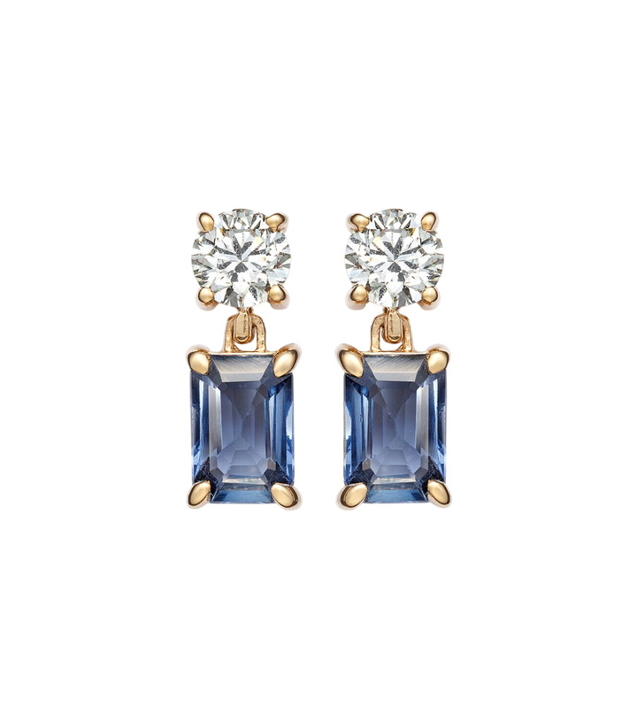Photo: Stone and Strand Full Volume 14kt gold (585/1000) earrings with diamonds and blue sapphires