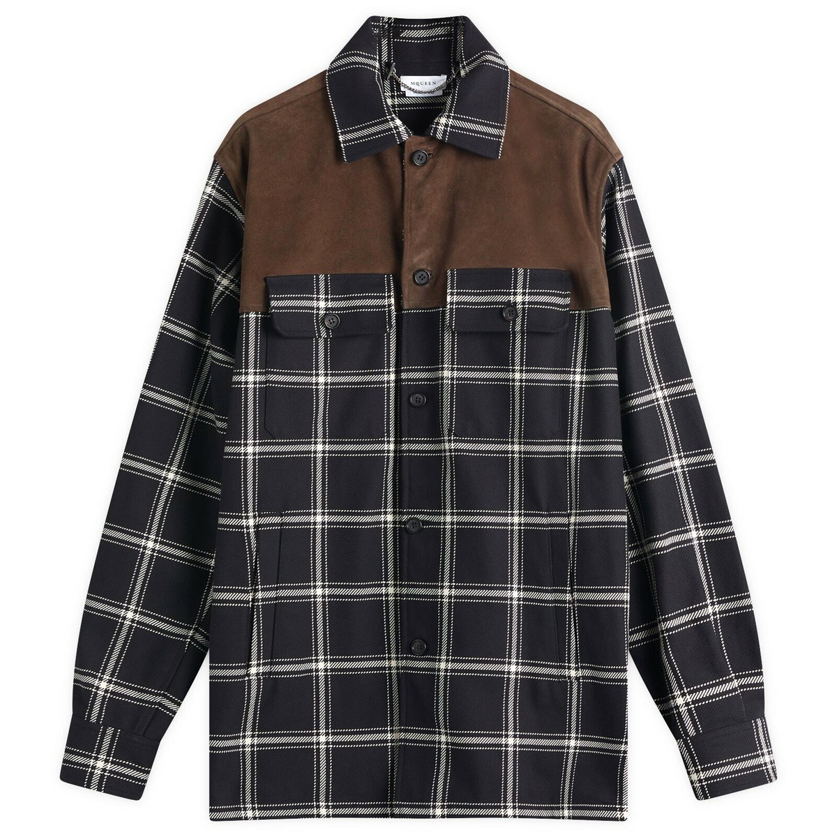 Alexander McQueen Men's Check Overshirt in Black/Ivory/Brown