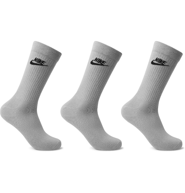 Photo: NIKE - Three-Pack Sportswear Everyday Essential Stretch Cotton-Blend Socks - Gray