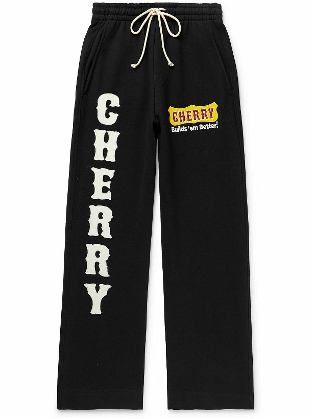 Photo: CHERRY LA - Straight-Leg Logo-Appliquéd Cotton-Jersey Sweatpants - Black