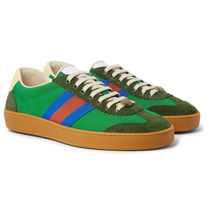 Photo: Gucci - JBG Webbing, Suede and Leather-Trimmed Nylon Sneakers - Men - Green