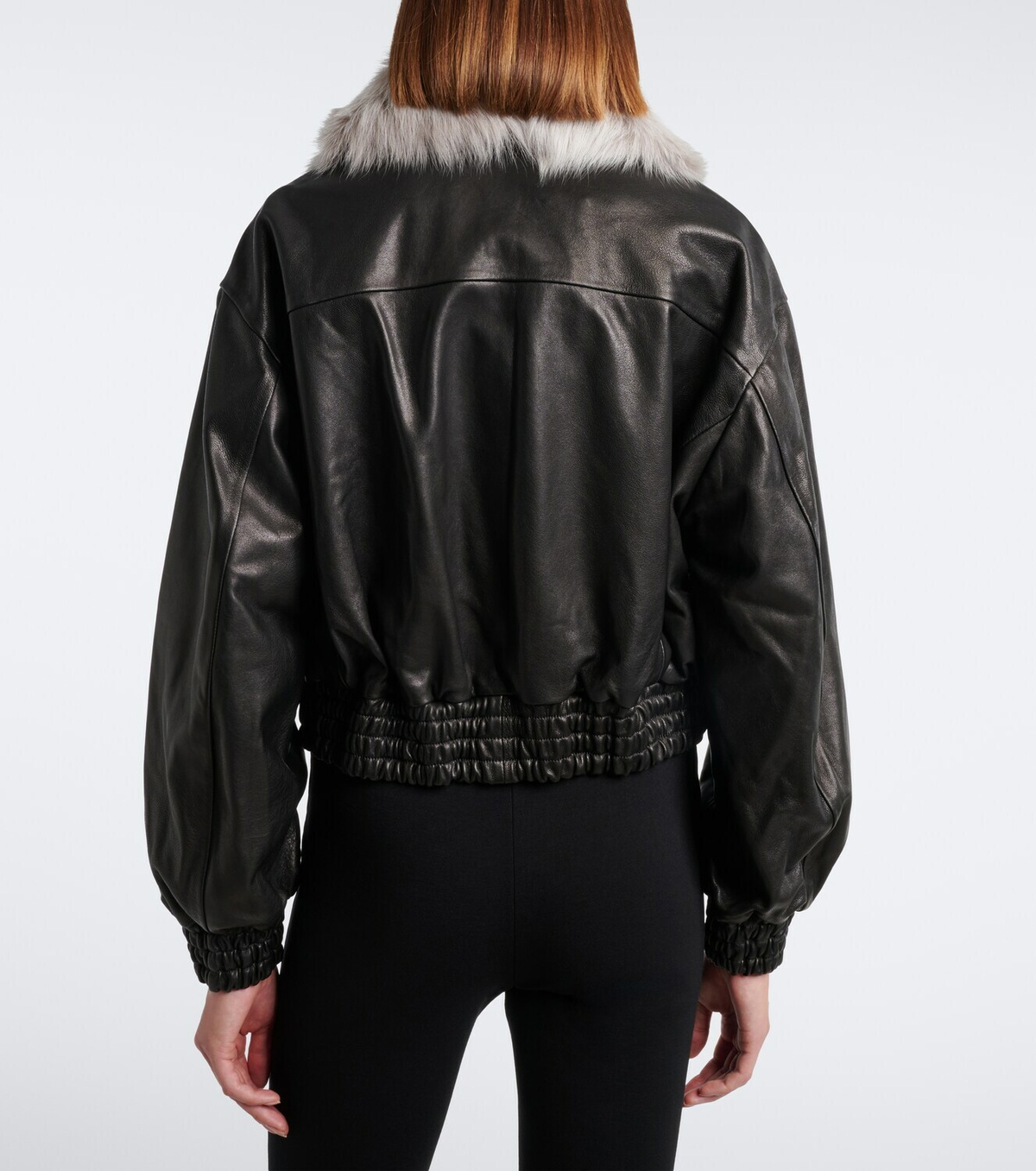 Nour Hammour Shearling-trimmed leather blouson jacket