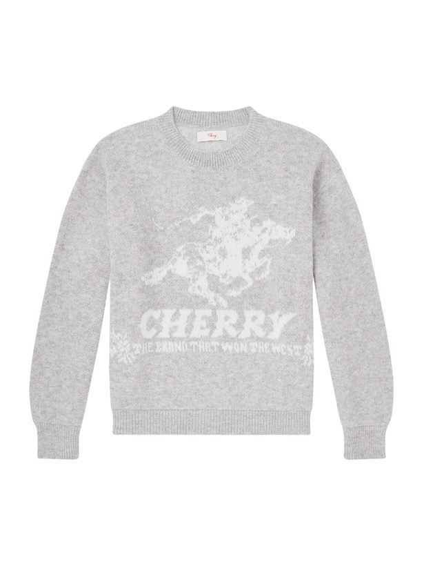 Photo: Cherry Los Angeles - Won The West Jacquard-Knit Alpaca-Blend Sweater - Gray