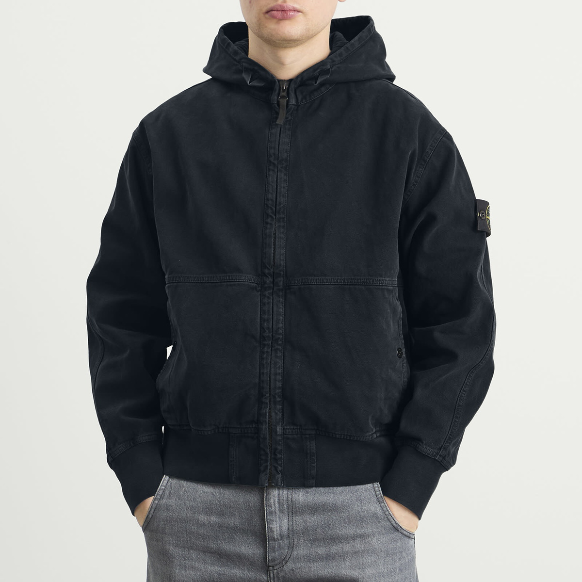 Stone Island Men's Panama Cotton Old Effect Hooded Jacket in Navy