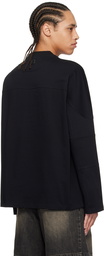 WOOYOUNGMI Black Shoulder Cut Long Sleeve T-shirt