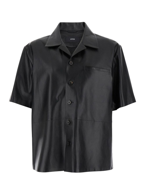 Photo: ARMA cave Black Oversize Shirt With Notched Collar In Leather Man