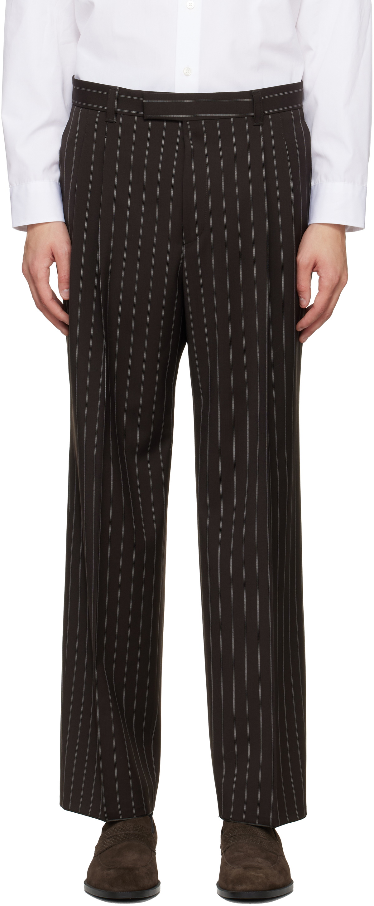 BOSS Brown Relaxed-Fit Virgin Wool Trousers