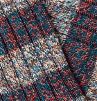 Pantherella - Eden Striped Ribbed Mélange Cotton-Blend Socks - Blue