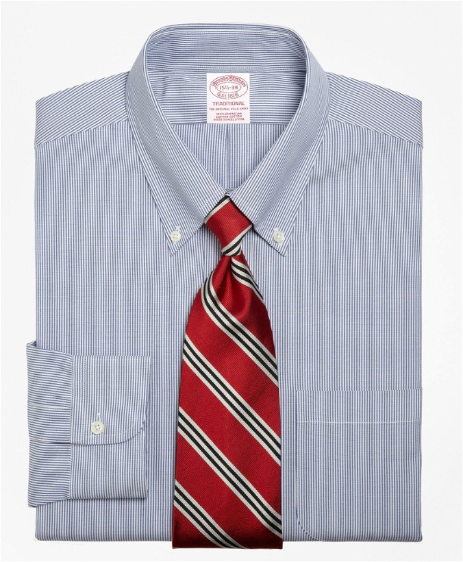 Photo: Brooks Brothers Men's Traditional Extra-Relaxed-Fit Dress Shirt, Stripe | Blue