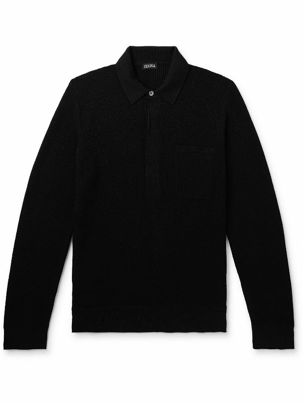 Photo: Zegna - Slim-Fit Cotton and Silk-Blend Polo Shirt - Black