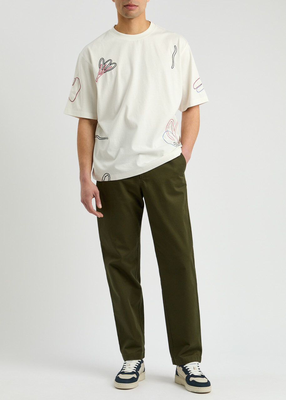 Wax London Milton Embroidered Cotton T-shirt Ecru