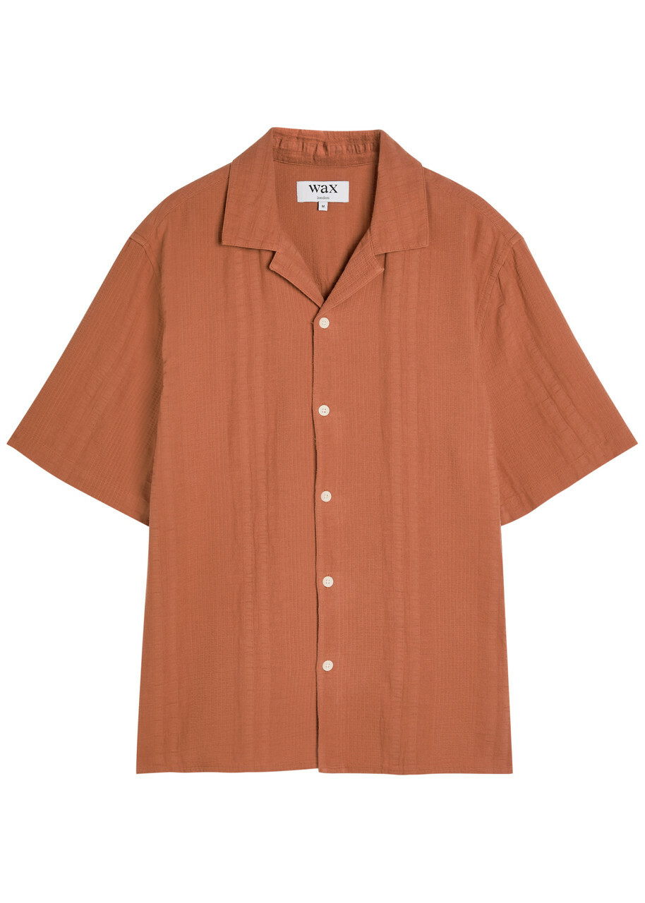 Wax London Didcot Seersucker Shirt Orange