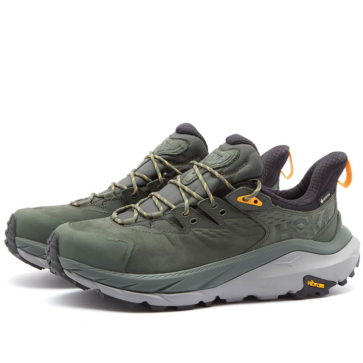 Photo: Hoka One One Men's M Kaha 2 Low GTX Sneakers in Thyme/Radiant Yellow