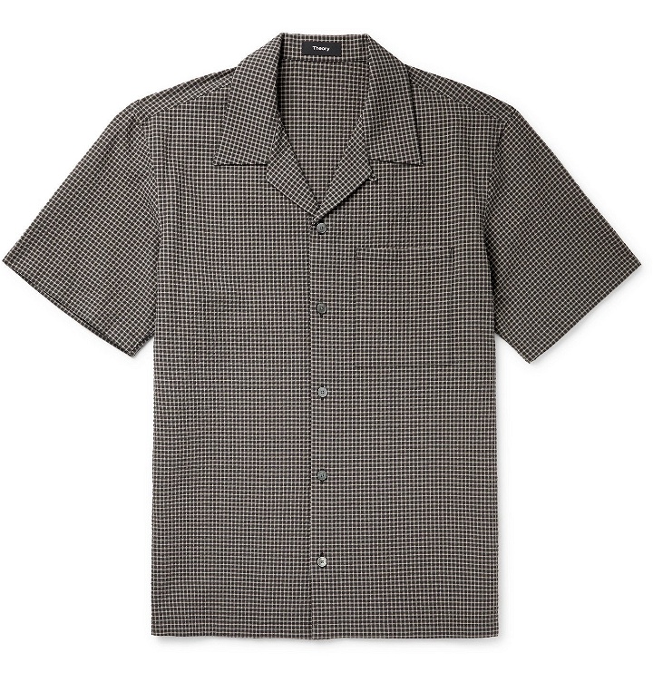 Photo: Theory - Weldon Camp-Collar Checked Seersucker Shirt - Gray