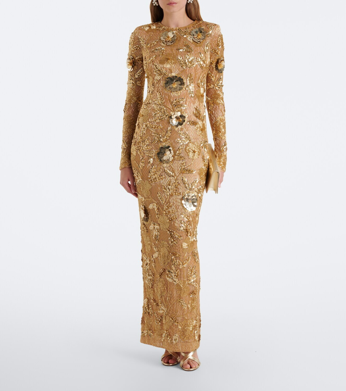 Rachel Gilbert Pierre embellished floral-appliqué gown