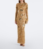 Rachel Gilbert Pierre embellished floral-appliqué gown