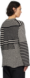 YOHJI YAMAMOTO Black & Off-White 3G1P Border Round Neck Knit Sweater
