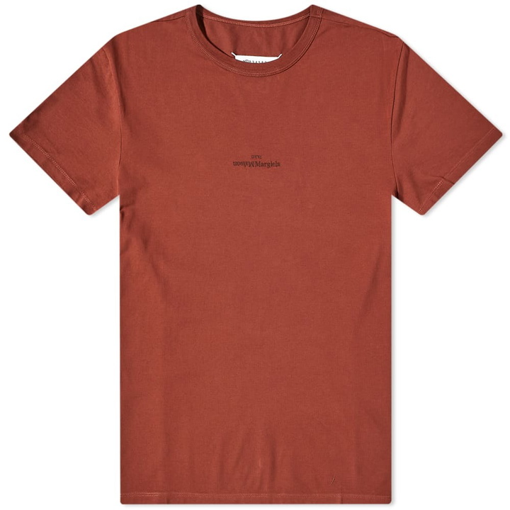 Photo: Maison Margiela Men's Embroidered Text Logo T-Shirt in Burnt Brick