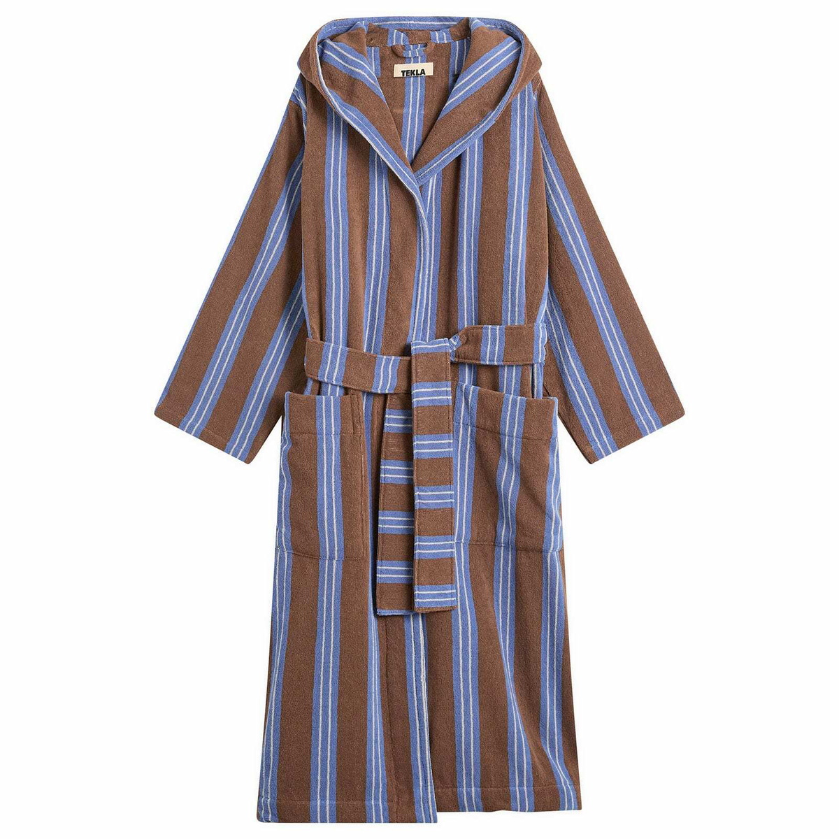 Tekla Fabrics Terry Hooded Bathrobe in Chestnut Stripes